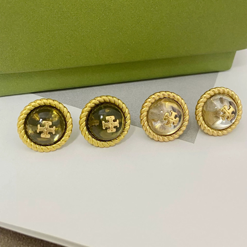 Tory Burch Transparent Dome Resin Inlay Round Stud Earrings